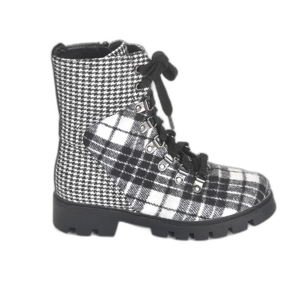 Lust 4 Life LL - Freek Black Fabric Funky Plaid Boot Size 6.0 - Picture 1 of 5